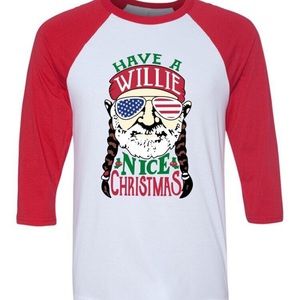 Willie Nelson Christmas Raglan T-shirt size small